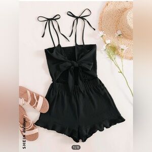 SHEIN frilled edge bowknot spaghetti strap romper